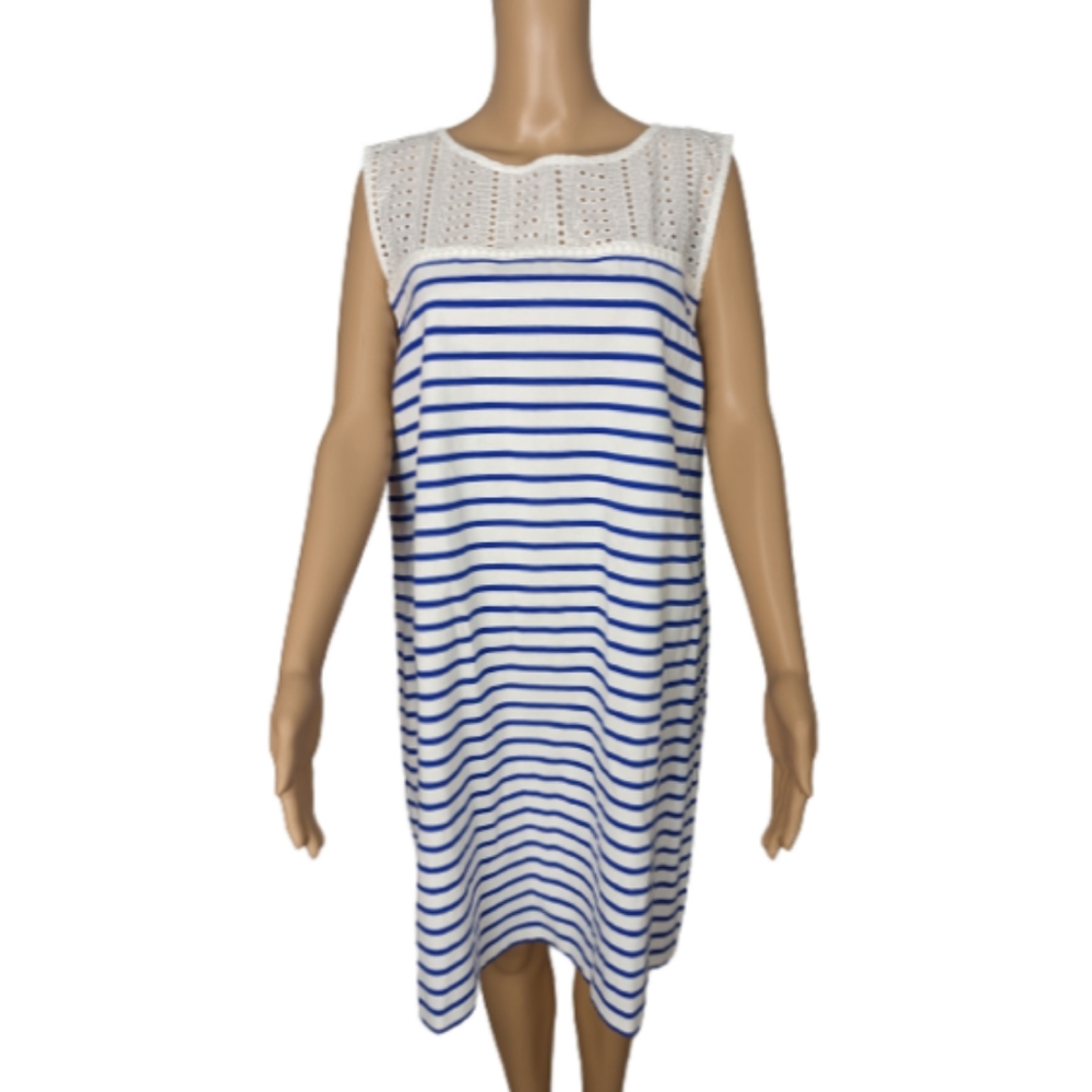 J. Crew Blue and White Striped Sleeveless Dress XXL